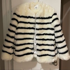Striped white and black faux fur coat